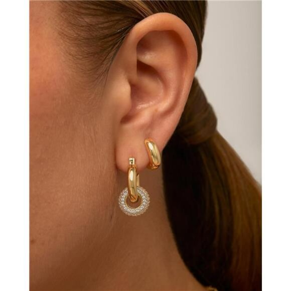 Gold chunky hoop earrings huggie cubic zirconia dangle drop earrings set - Picture 2 of 6